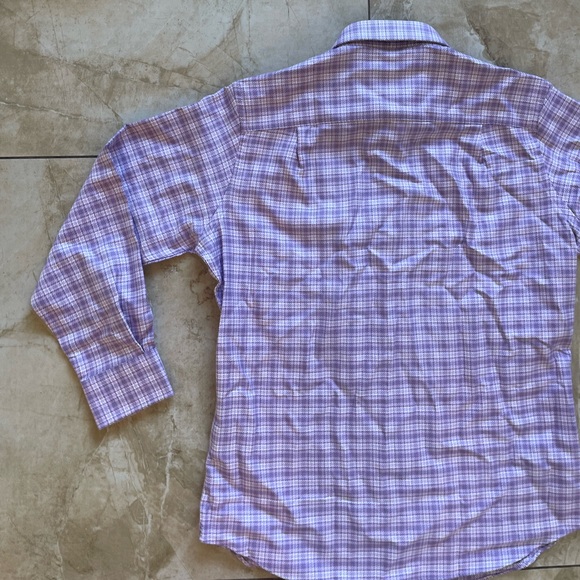 David Donahue Trim Fit Purple Plaid Dress Shirt - Picture 6 of 7